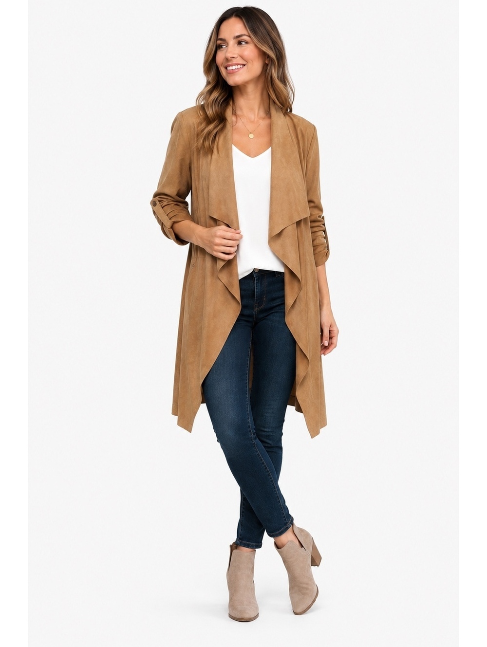 Jules & Leopold Faux Suede Duster Cardigan Jacket Camel Medium New